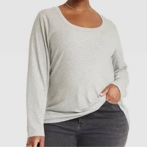 🆕️Ava & Viv Women's Plus Size Slim Fit Long Sleeve Scoop Neck Ribbed